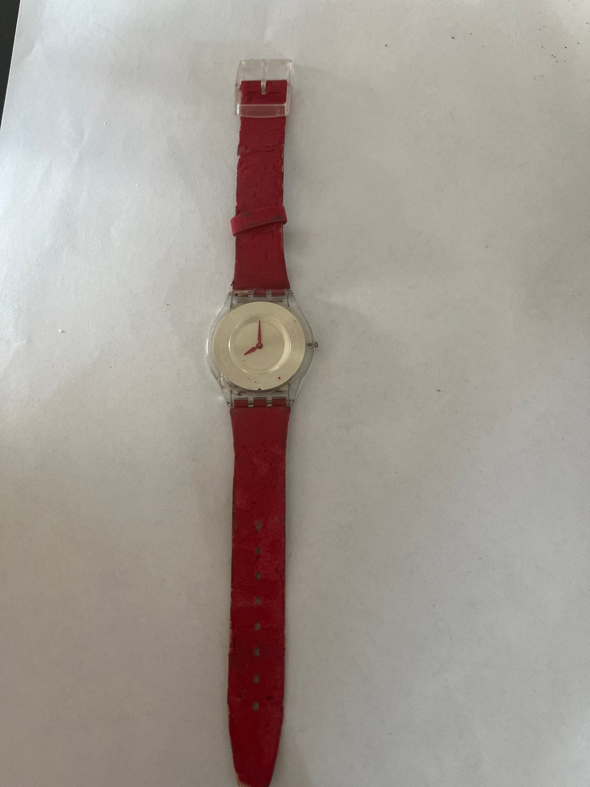 Swatch Skin Chinese Garden horloge - Rood, Sieraden, Tassen en Uiterlijk, Horloges | Dames, Ophalen, Kunststof, Gebruikt, Polshorloge