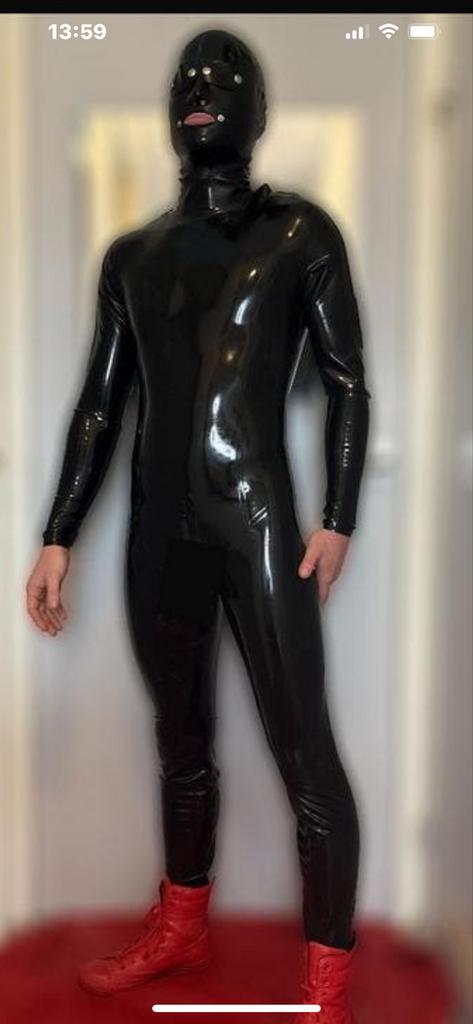 Nieuwe latex catsuit (0,4 mm, 3-weg rits) - Maat L, Verzenden, Nieuw