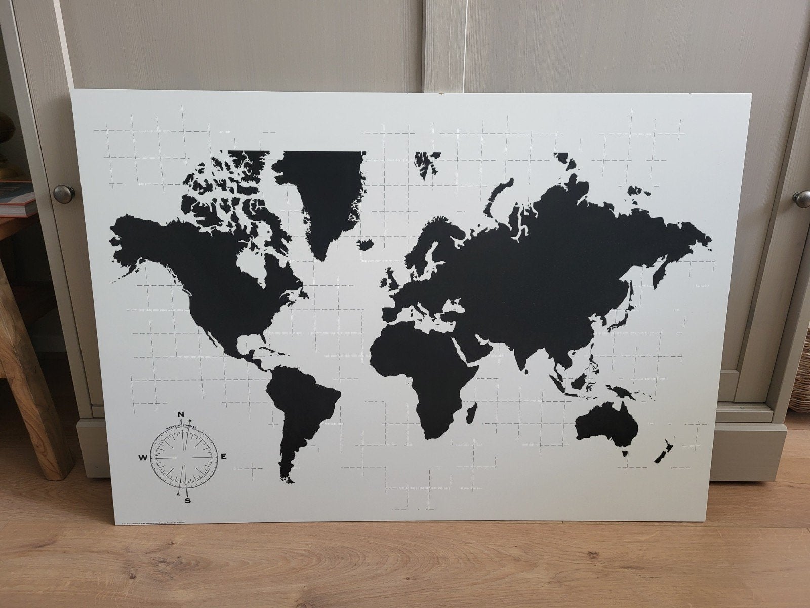 Wanddecoratie Wereldkaart Zwart-Wit, Ophalen, Gebruikt, Wandbord of Wandpaneel, Met ophangsysteem