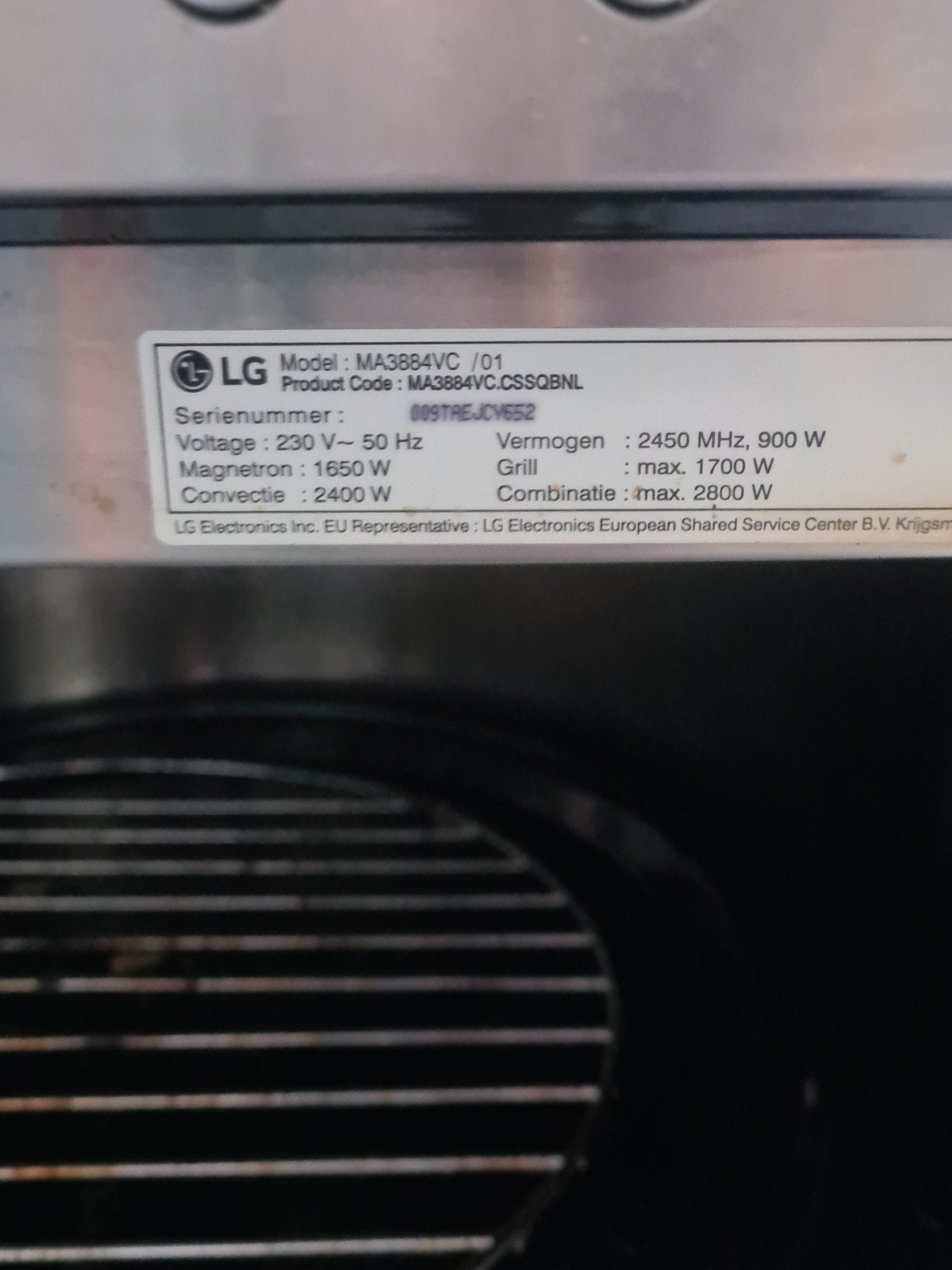 LG Combi-oven MA3884VC - Zilver, Witgoed en Apparatuur, Ophalen, 45 tot 50 cm, Gebruikt, Combi-oven
