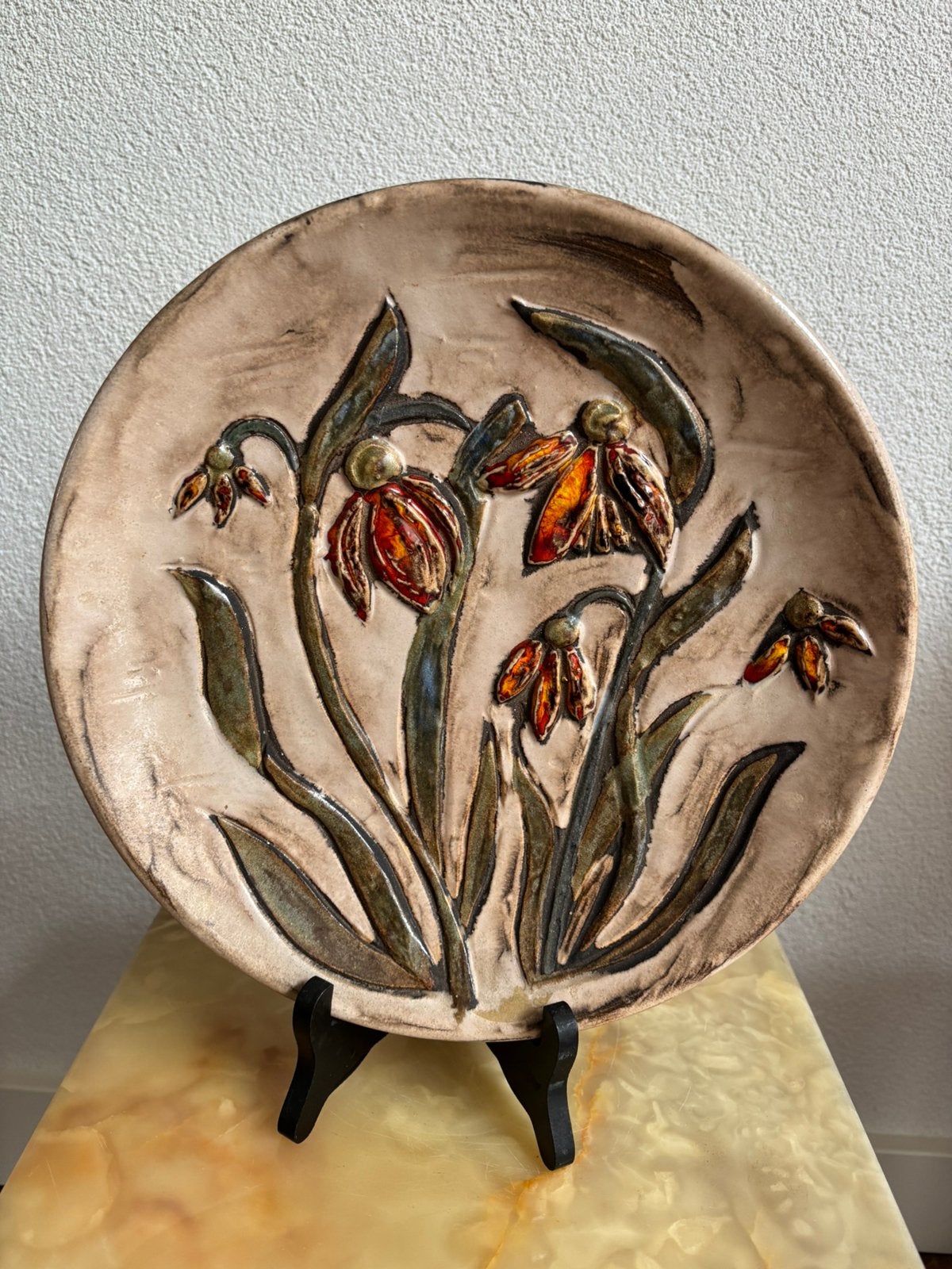 West-Germany wandbord Ruscha Keramik 28 cm vintage bloemen, Ophalen of Verzenden