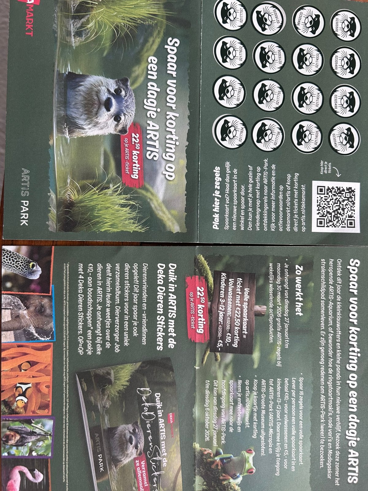 Artis korting kaarten x2, Ophalen, Zegels, Bonnen of Punten