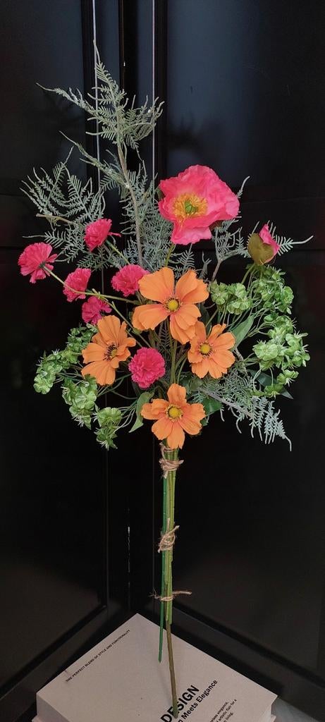Kunstboeket Silk-Ka Zijden Bloemen Oranje Roze Groen 70cm, Ophalen of Verzenden