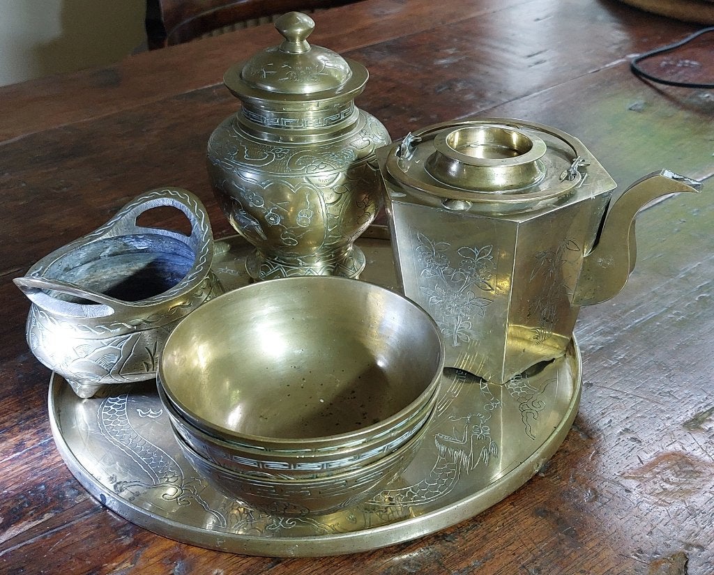Antieke messing servies set, Antiek en Kunst, Ophalen of Verzenden