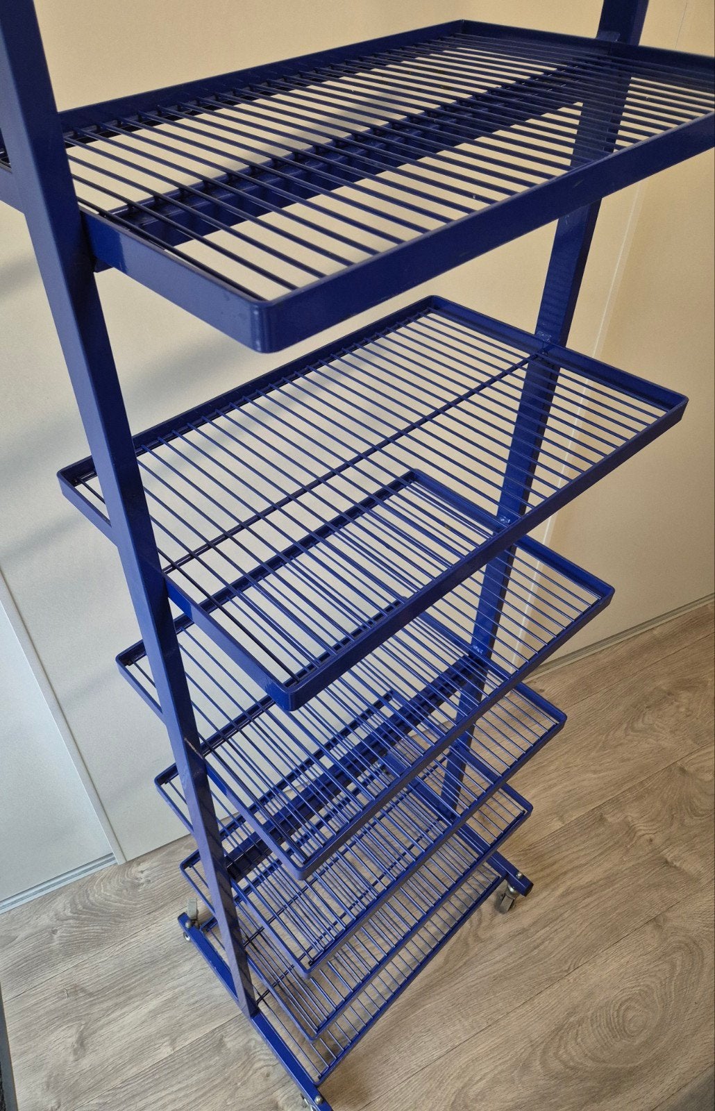 Vintage blauw metalen rek / stellingkast / trolley, Ophalen, Gebruikt