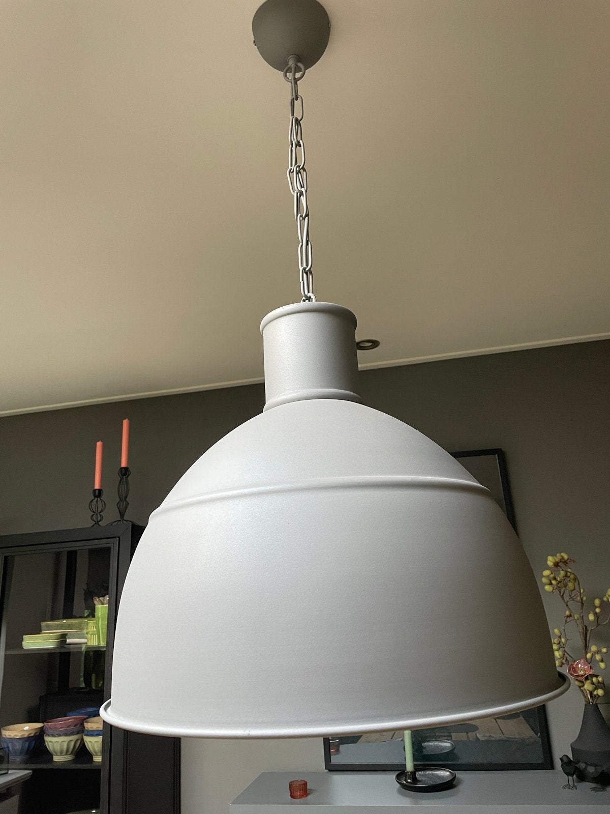 Te koop: hanglamp metaal grijs Karwei (Tygo), Ophalen, Landelijk, industriel, E27 (groot), Zo goed als nieuw