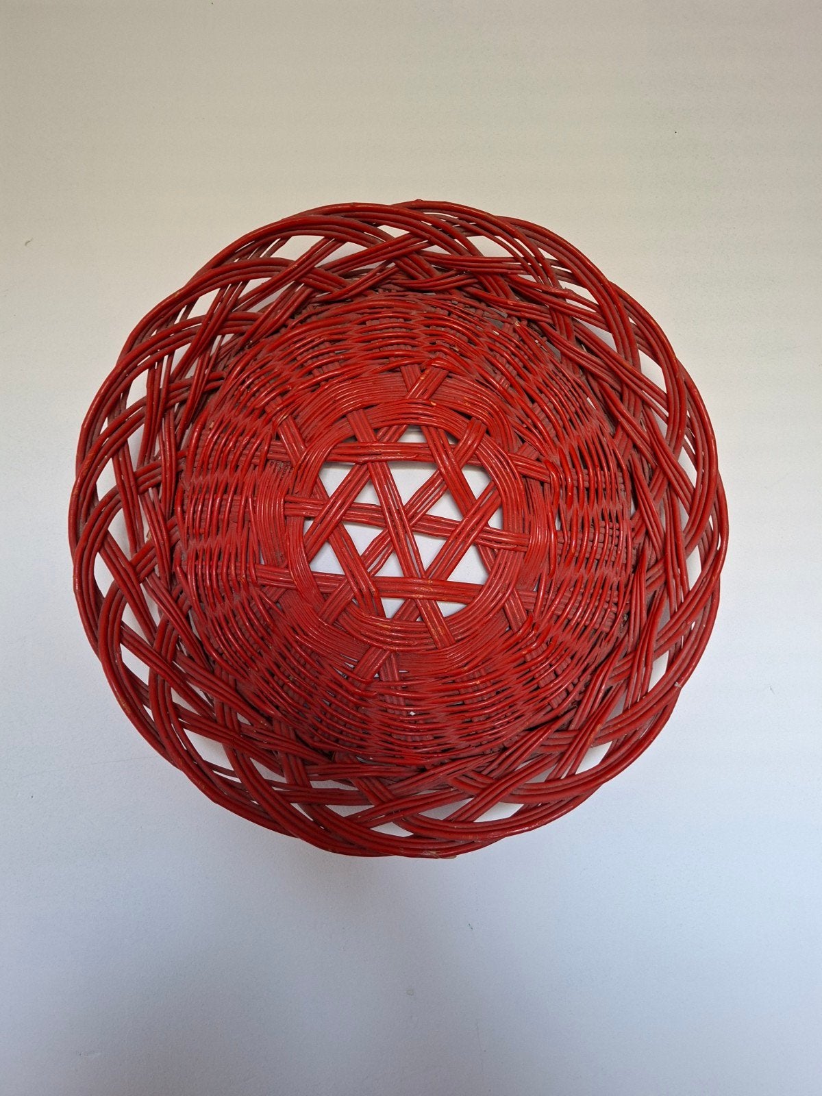 Vintage XXL Rieten Schaal / Wandbord – Rood – Boho Retro 40c, Gebruikt, Gevlochten, Mand, Rond