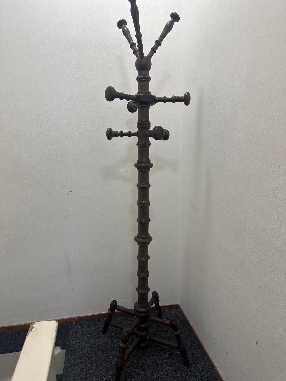 Vintage houten staande kapstok - noten, Ophalen, Gebruikt, Staande kapstok, 150 tot 200 cm