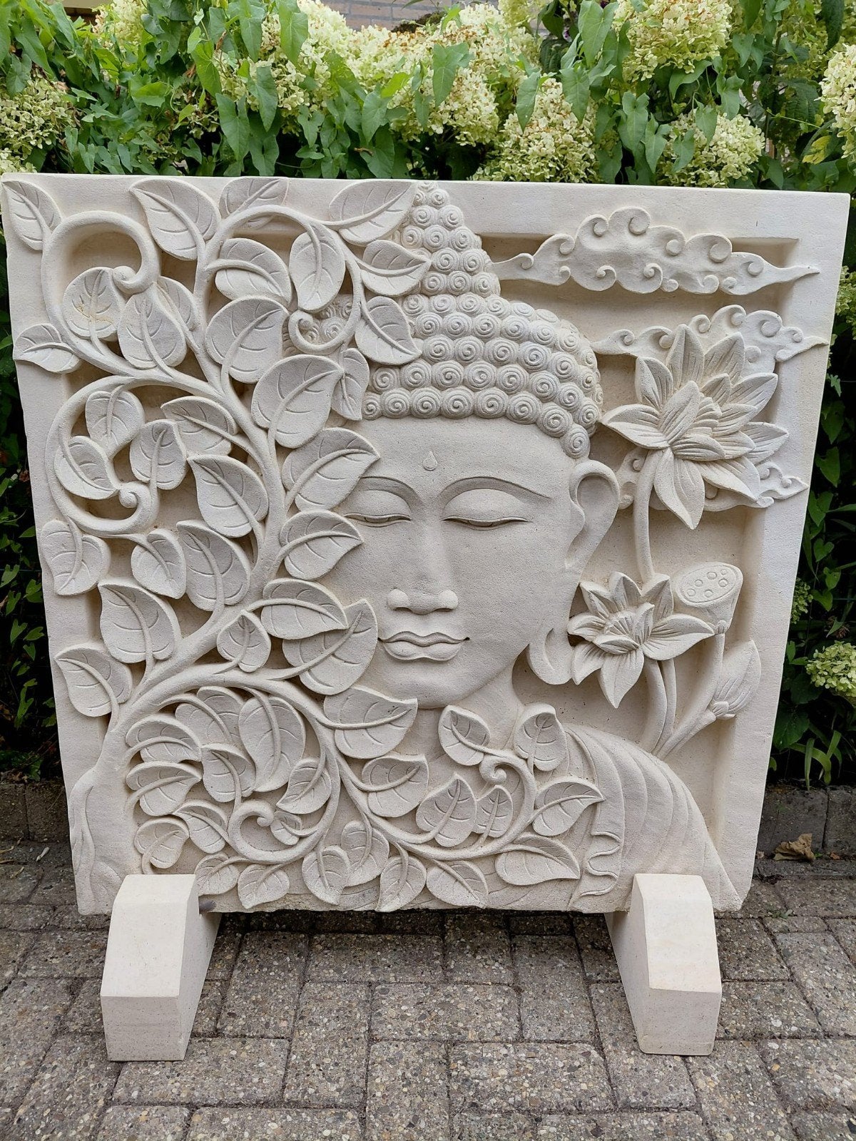 Boeddha handgesneden limestone paneel, Ophalen, Nieuw, Info@ibizasfeer.nl, Ibiza Sfeer