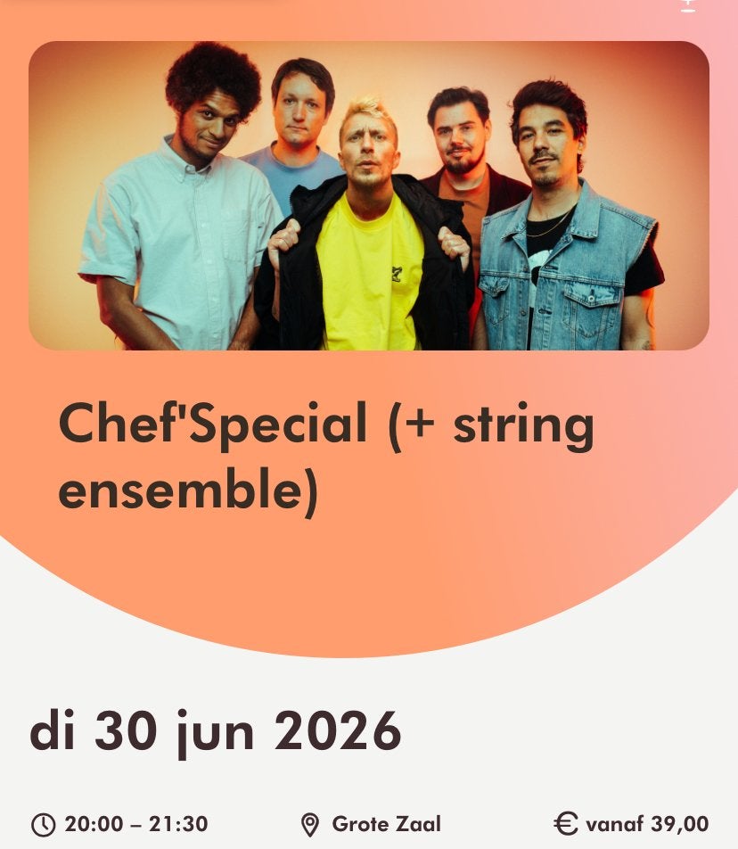 Chef Special concertgebouw Amsterdam-  2 tickets 30 juni, Twee personen, Juni