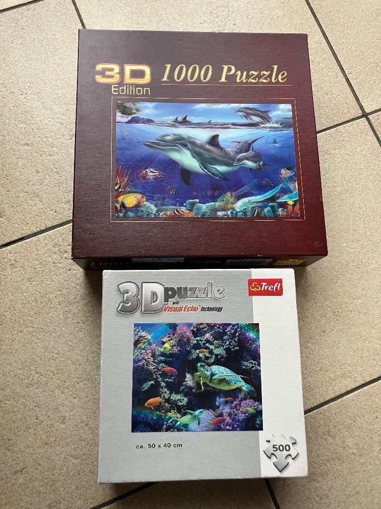 Set van 2 3D puzzels ( dolfijnen x schildpad), Hobby en Vrije tijd, Ophalen of Verzenden, 500 t/m 1500 stukjes, Zo goed als nieuw