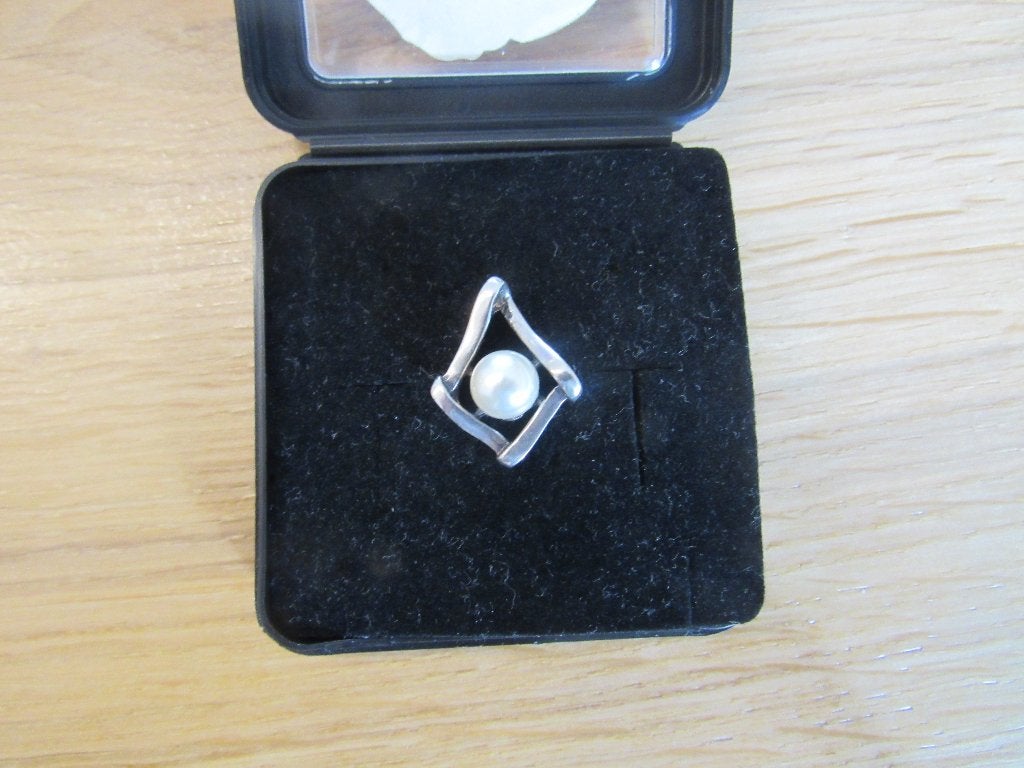 Mooie Zilveren Hanger met parel in pastilvorm, Verzenden, Zo goed als nieuw, Met parel, Zilver