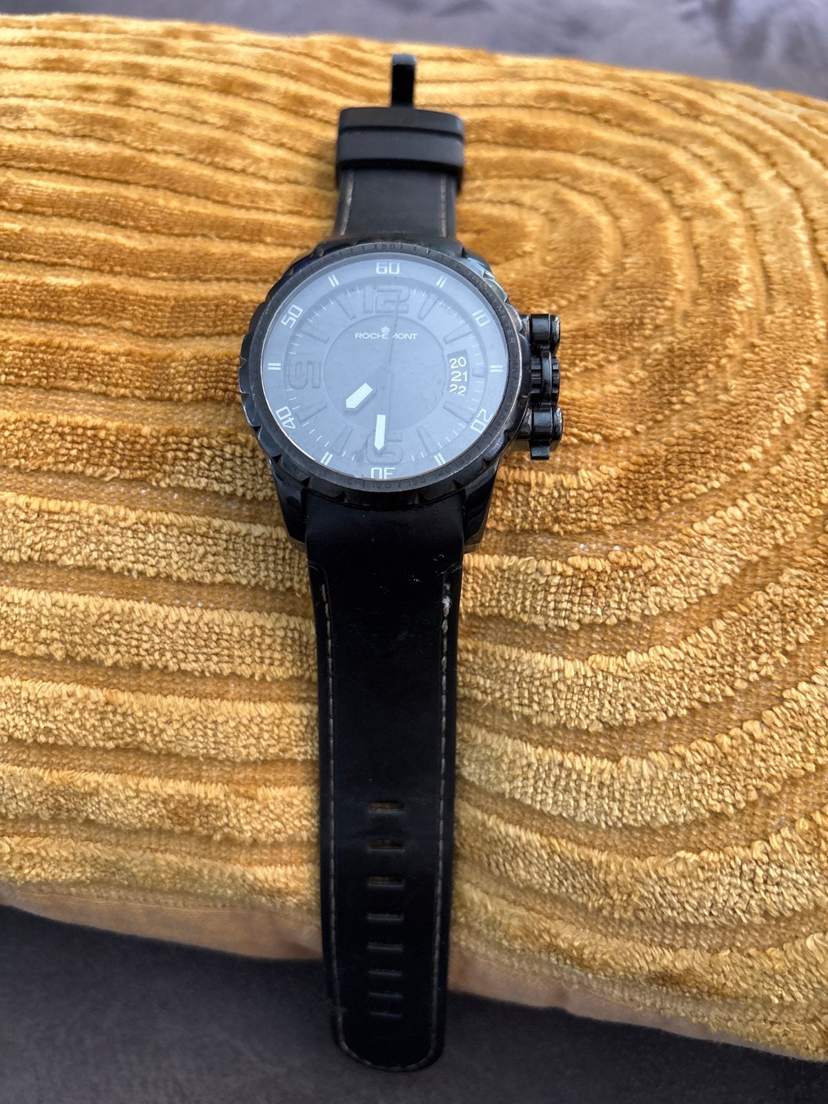 Rochemont horloge diep zwart, zo goed als nieuw, Leer, Staal, Polshorloge, Zo goed als nieuw