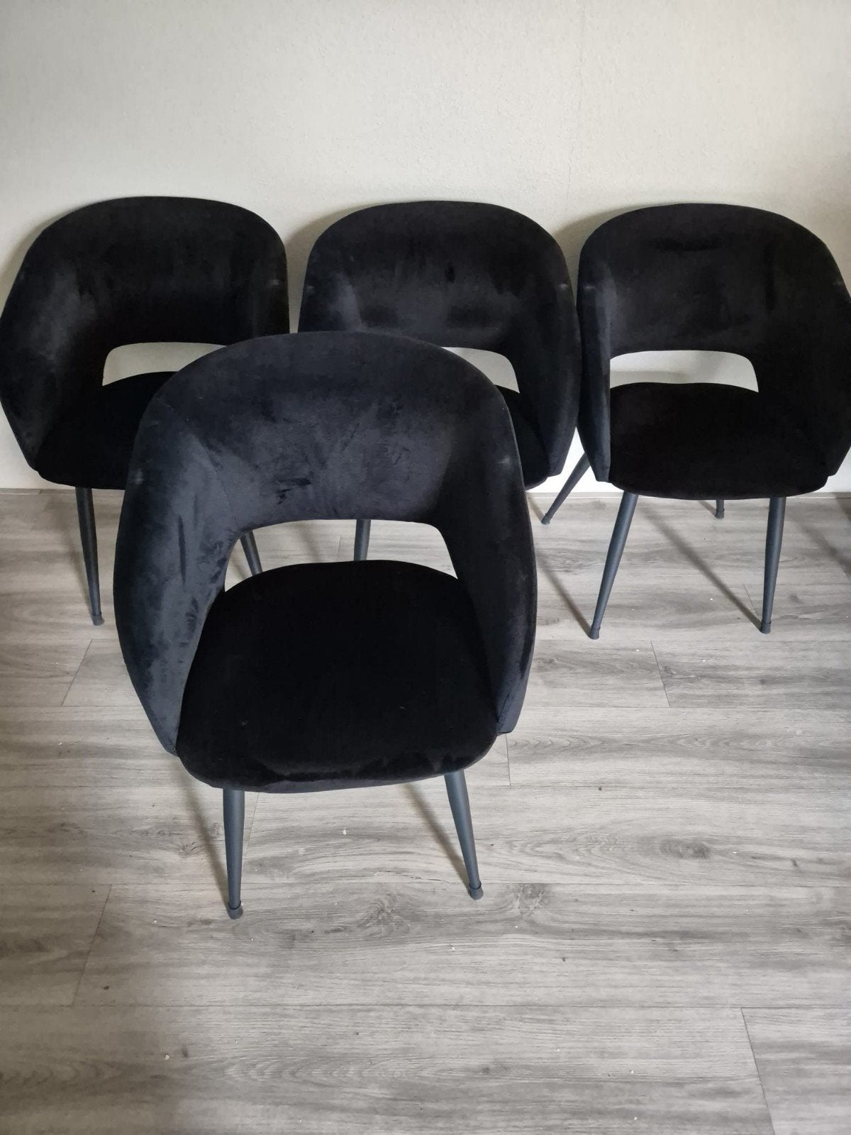 Eetkamerstoelen 4x zwart velours, Ophalen, Gebruikt, Zwart, Metaal