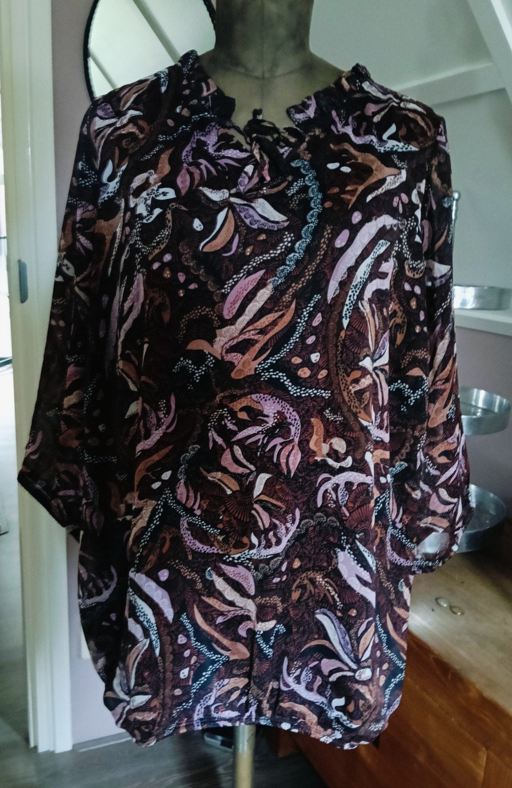 Zhenzi blouse bruin met kleurrijk patroon, maat 50-52, Zhenzi, Bruin, Maat 46/48 (XL) of groter, Ophalen of Verzenden