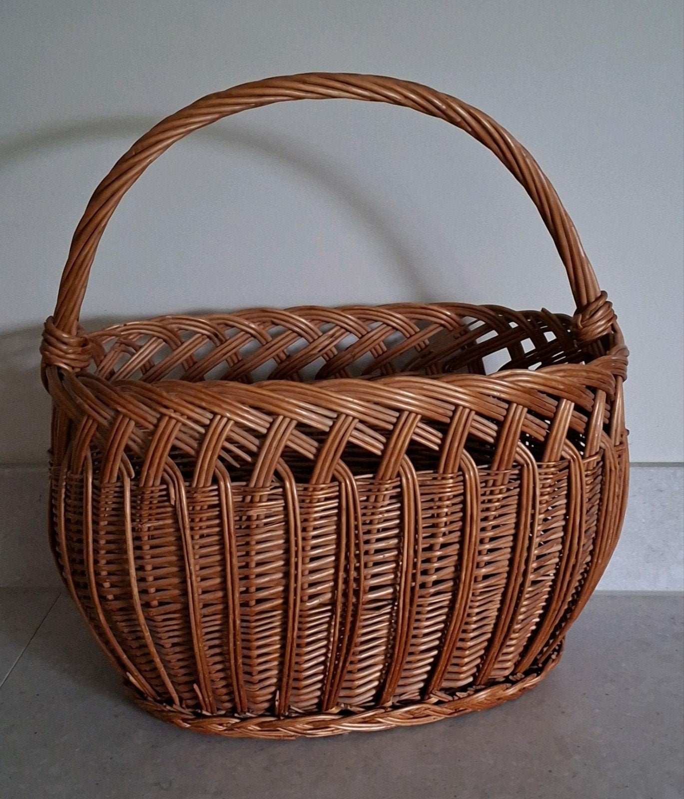 Prachtige vintage rieten boodschappenmand, Gebruikt, Mand, Ophalen of Verzenden, Gevlochten