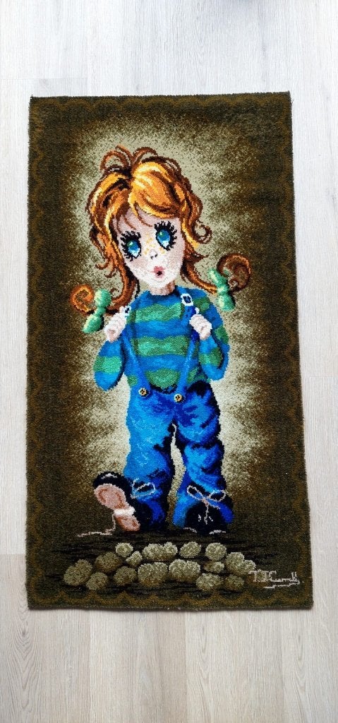 Vintage XXL Wandkleed kleed  tapijt Jaren 70 Big Eyes 130x70, Ophalen of Verzenden, Huis en Inrichting