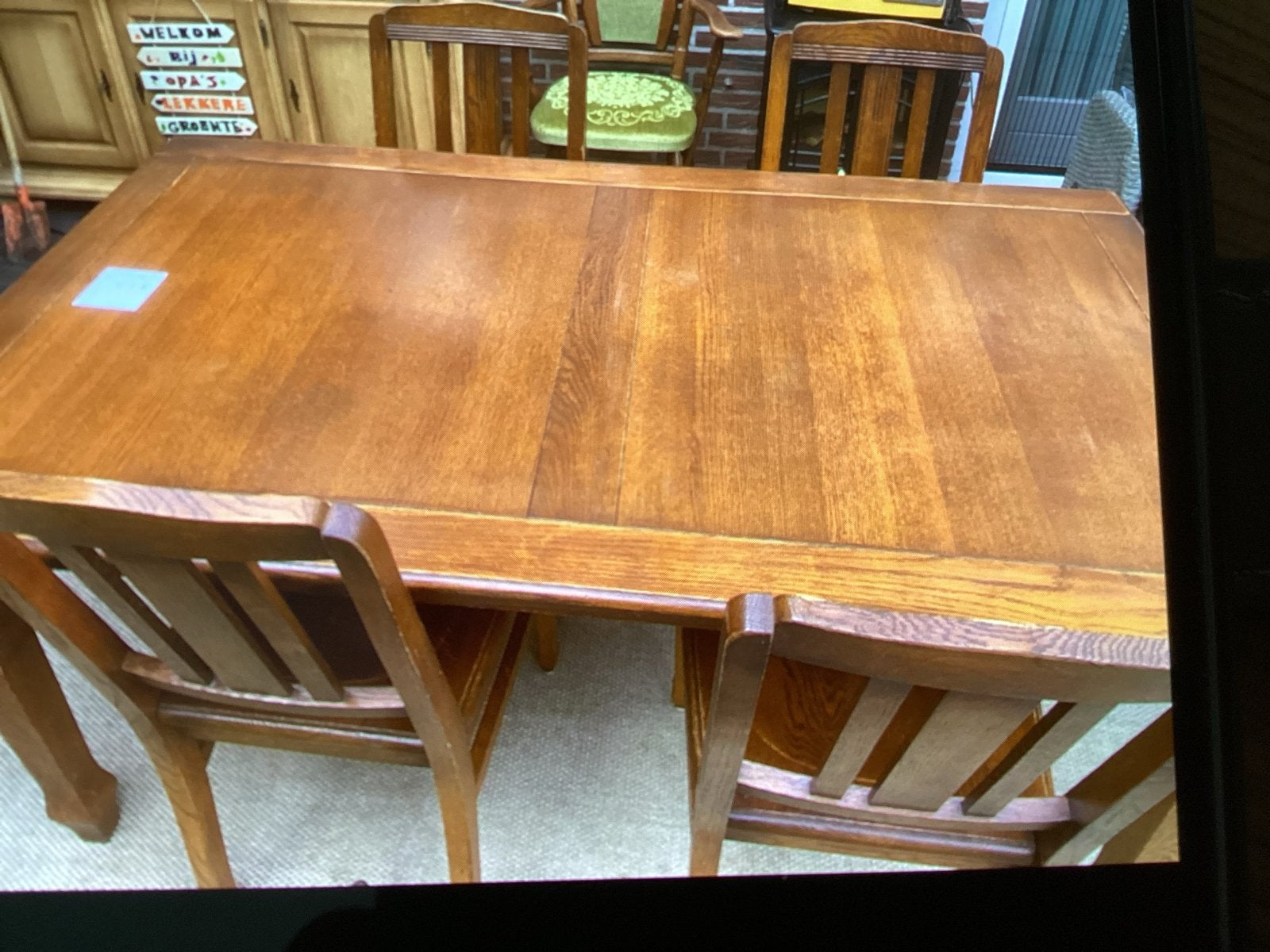 Eikenhouten eettafel met 4 stoelen vintage, Ophalen
