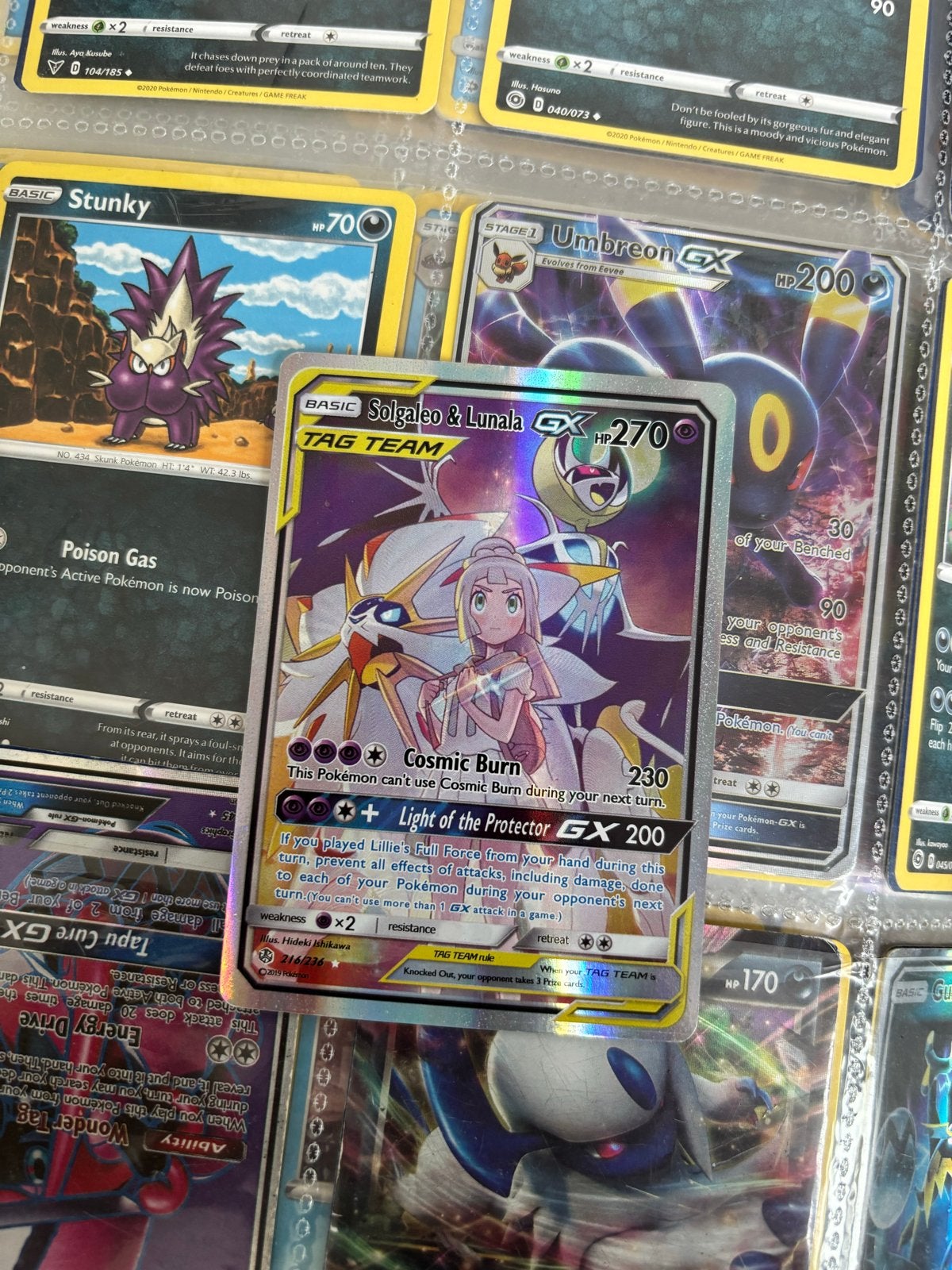 Pokemon Kaart: SOLGALEO & LUNALA GX TAG TEAM (216/236) Secre, Ophalen of Verzenden, Zo goed als nieuw, Losse kaart, Foil