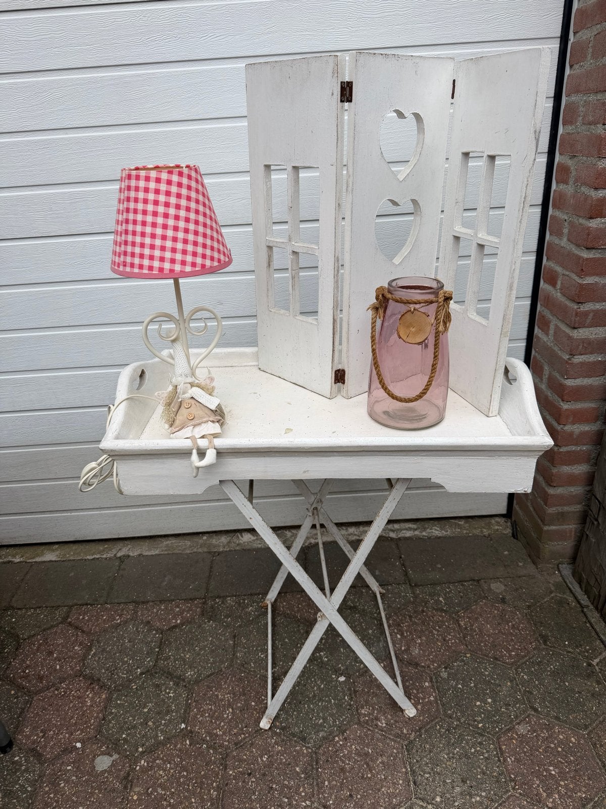 Butlertray met massief houten dienblad en smeedijzeren onder, Ophalen of Verzenden, Gebruikt