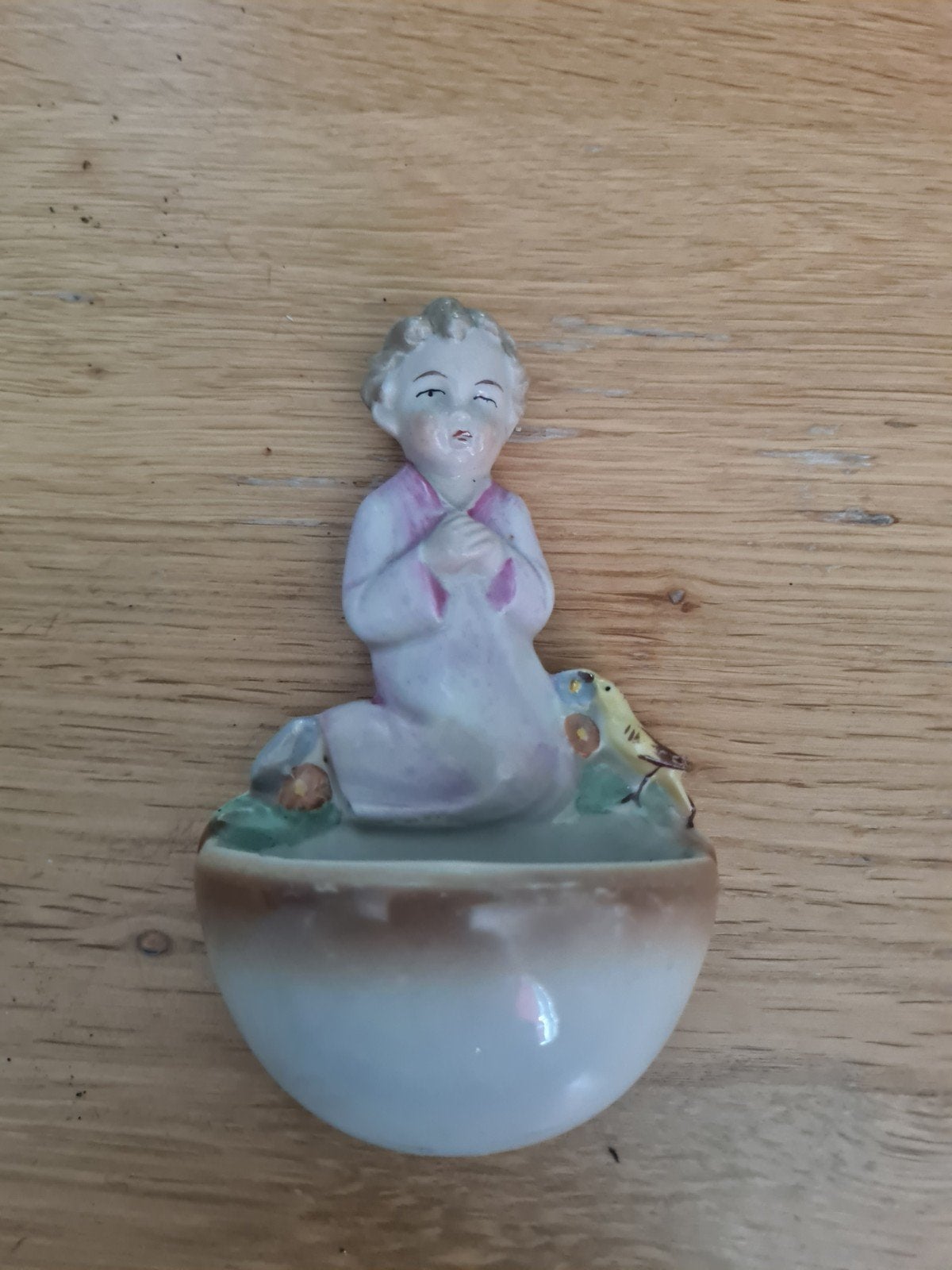 Vintage Porseleinen wijn waterbakje met Biddend Kindje, Antiek en Kunst, Ophalen of Verzenden