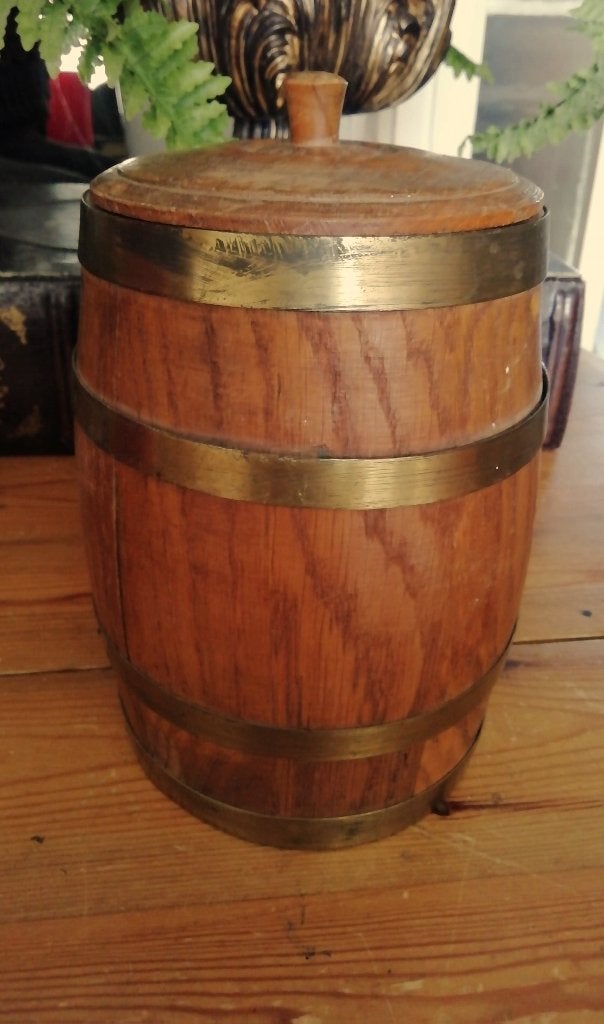 Houten tabakspot met messing ringen antiek, Ophalen of Verzenden