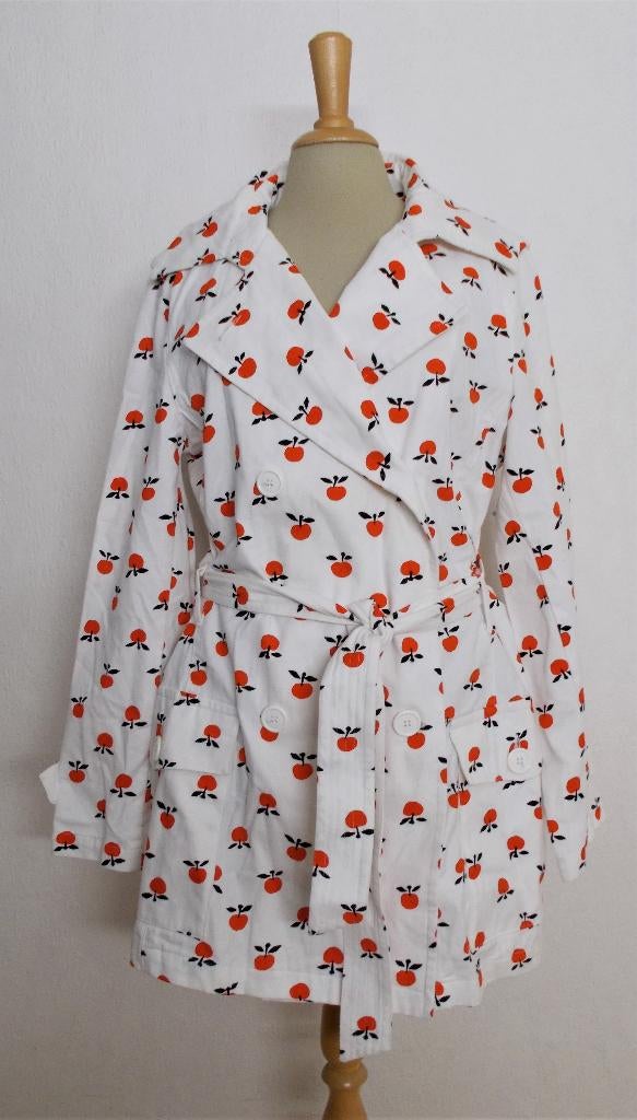 Grappige katoenen witte jas met appel print van Marimekko!40, Verzenden, Zo goed als nieuw, Maat 38/40 (M), Wit
