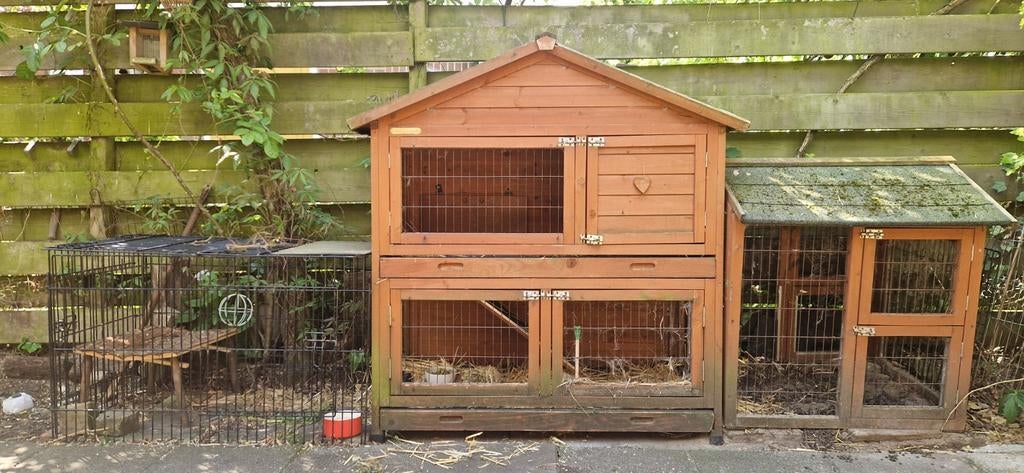 Grootplezier Konijnenhok met ren en extra verblijf., Dieren en Toebehoren, Knaagdieren en Konijnen | Hokken en Kooien, Ophalen of Verzenden