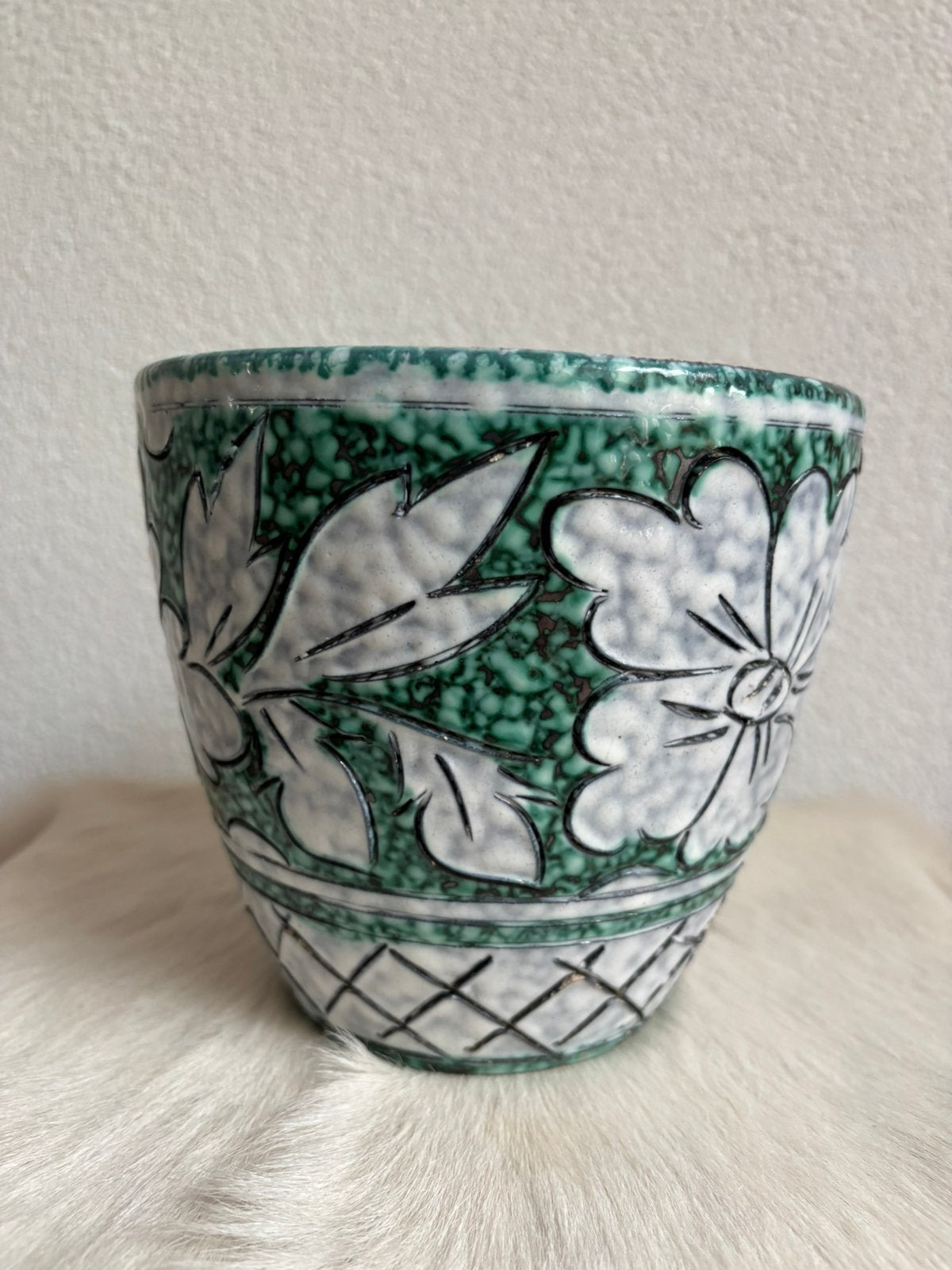 Vintage bloempot Italiaans keramiek 15x16 cm, Rond, Ophalen of Verzenden, Zo goed als nieuw, Aardewerk