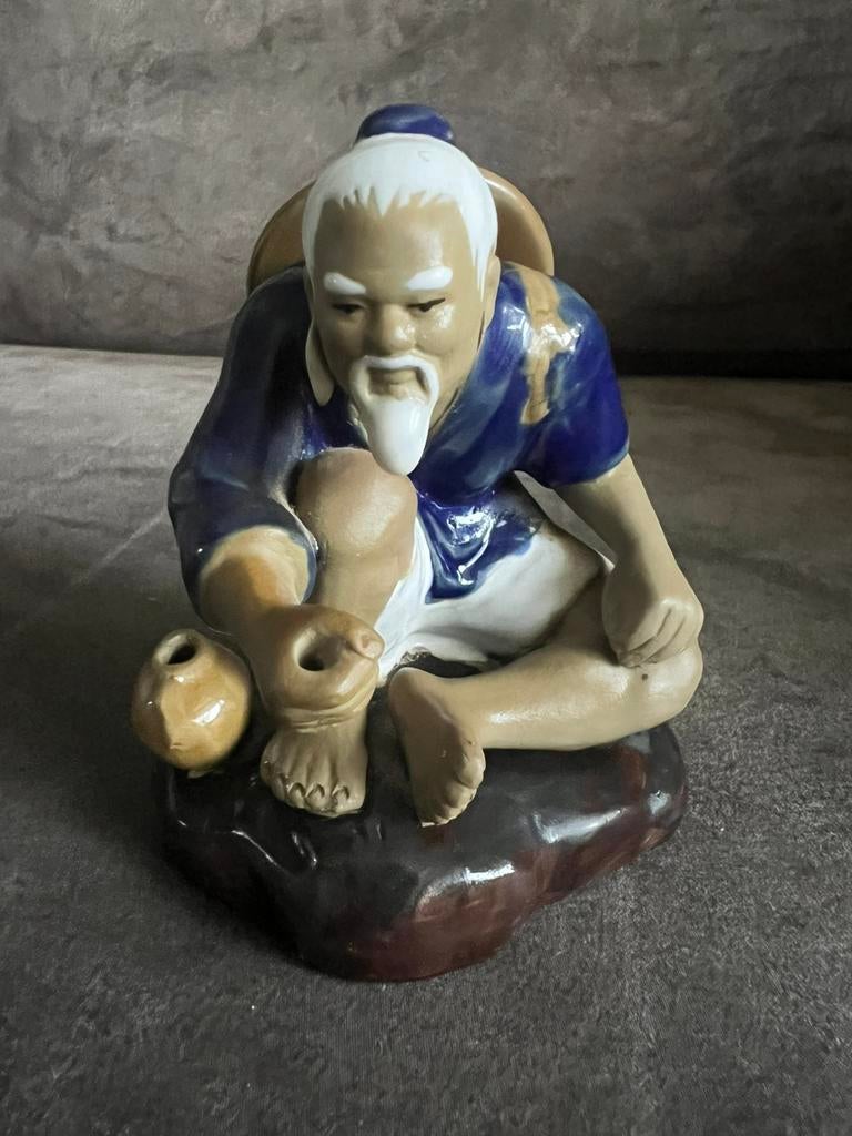 Vintage Keramieken Chinese Shiwan Mudman Beeldje Visser., Ophalen of Verzenden, Zo goed als nieuw, Mens