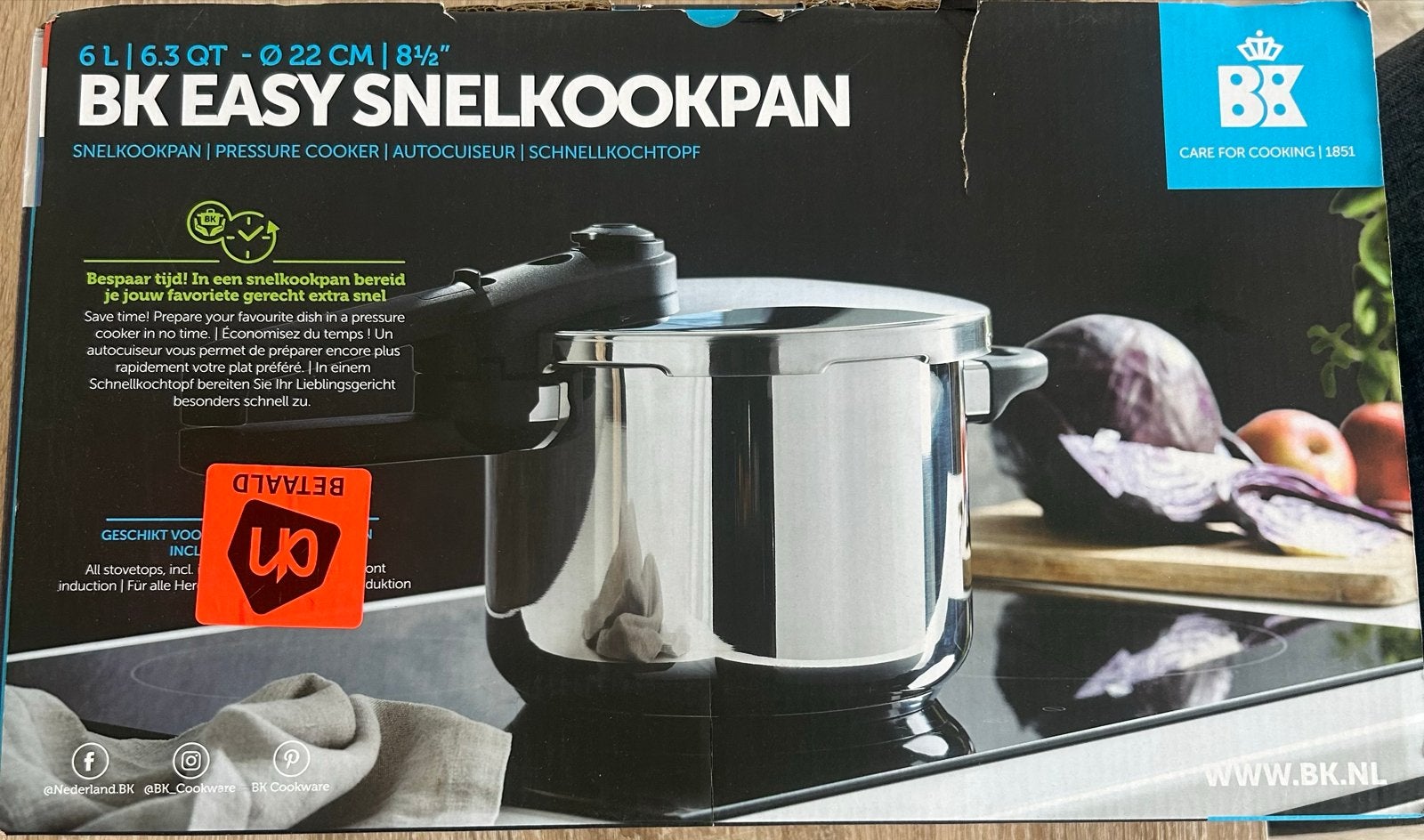 BK Easy Snelkookpan 6L - RVS, Geschikt voor Inductie, Ophalen, Snelkookpan, BK, Nieuw