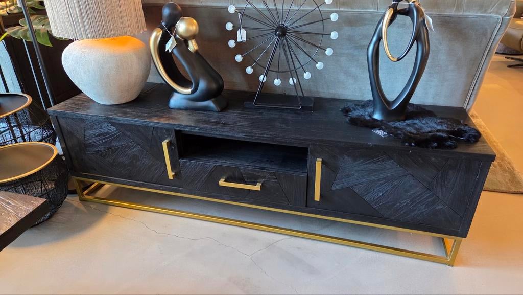 Zwart tv dressoir teak 175x45xh50, Ophalen, Soundbar, Overige merken, Overige spelers