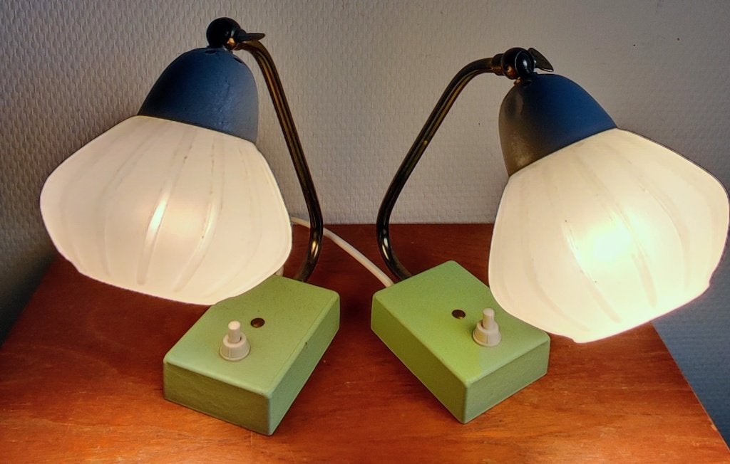 Set jaren 50 tafellampen; zachtgroen, Antiek en Kunst, Ophalen of Verzenden