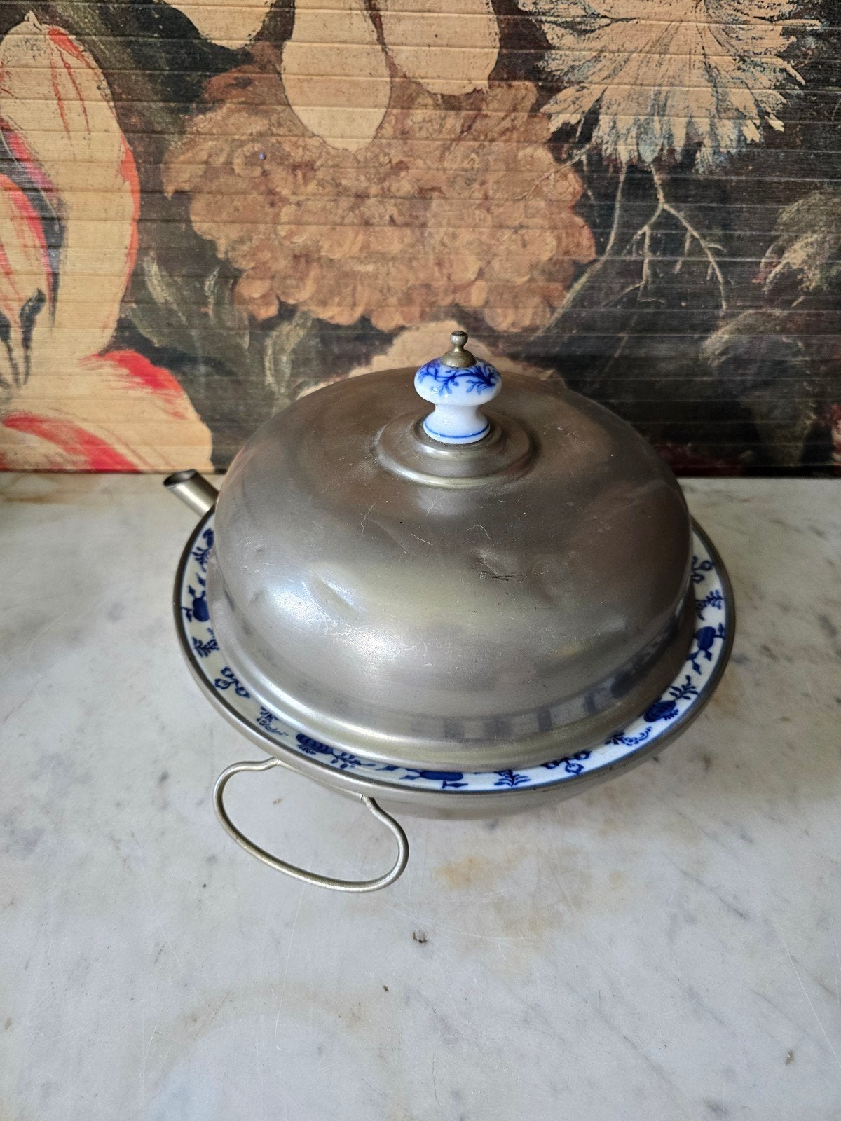 Antiek warmhoudbord meissen blue onion cloche, Antiek en Kunst, Ophalen of Verzenden