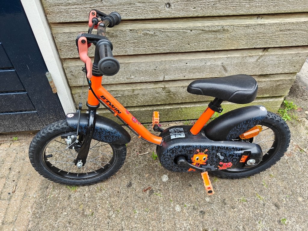 B'Twin kinderfiets met zijwieltjes, Ophalen, Zijwieltjes, Gebruikt, Velgrem