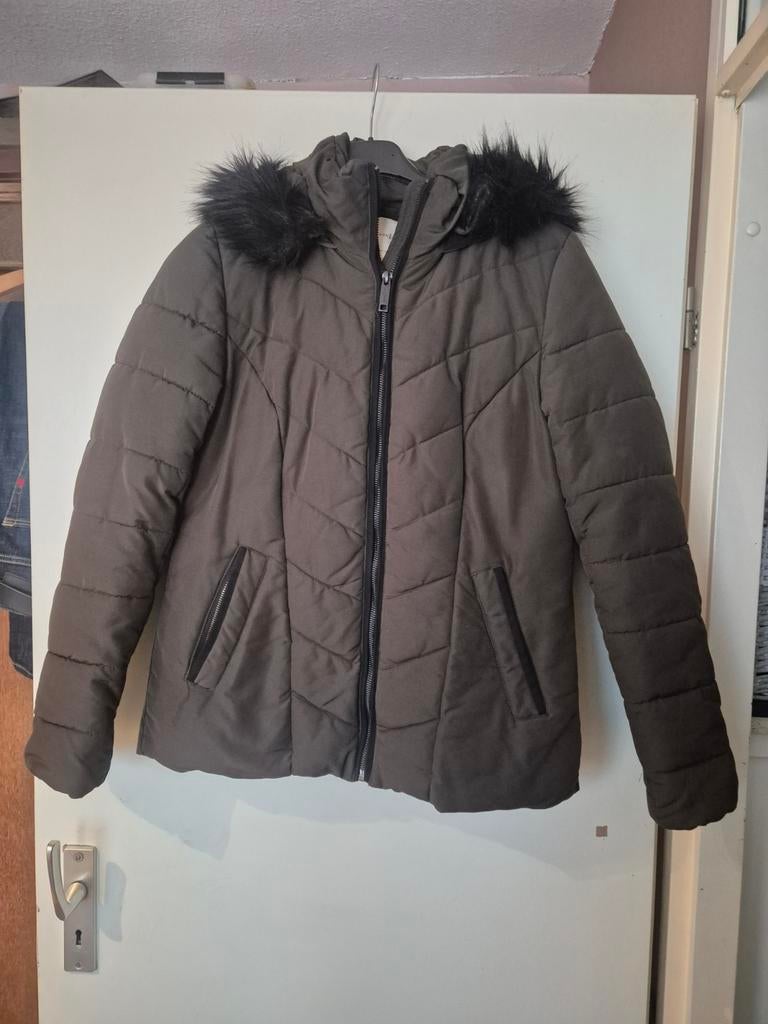 Rue de New York gewatteerde winterjas met bontkraag, Kleding | Dames, Ophalen of Verzenden, Zo goed als nieuw, Maat 36 (S), Groen
