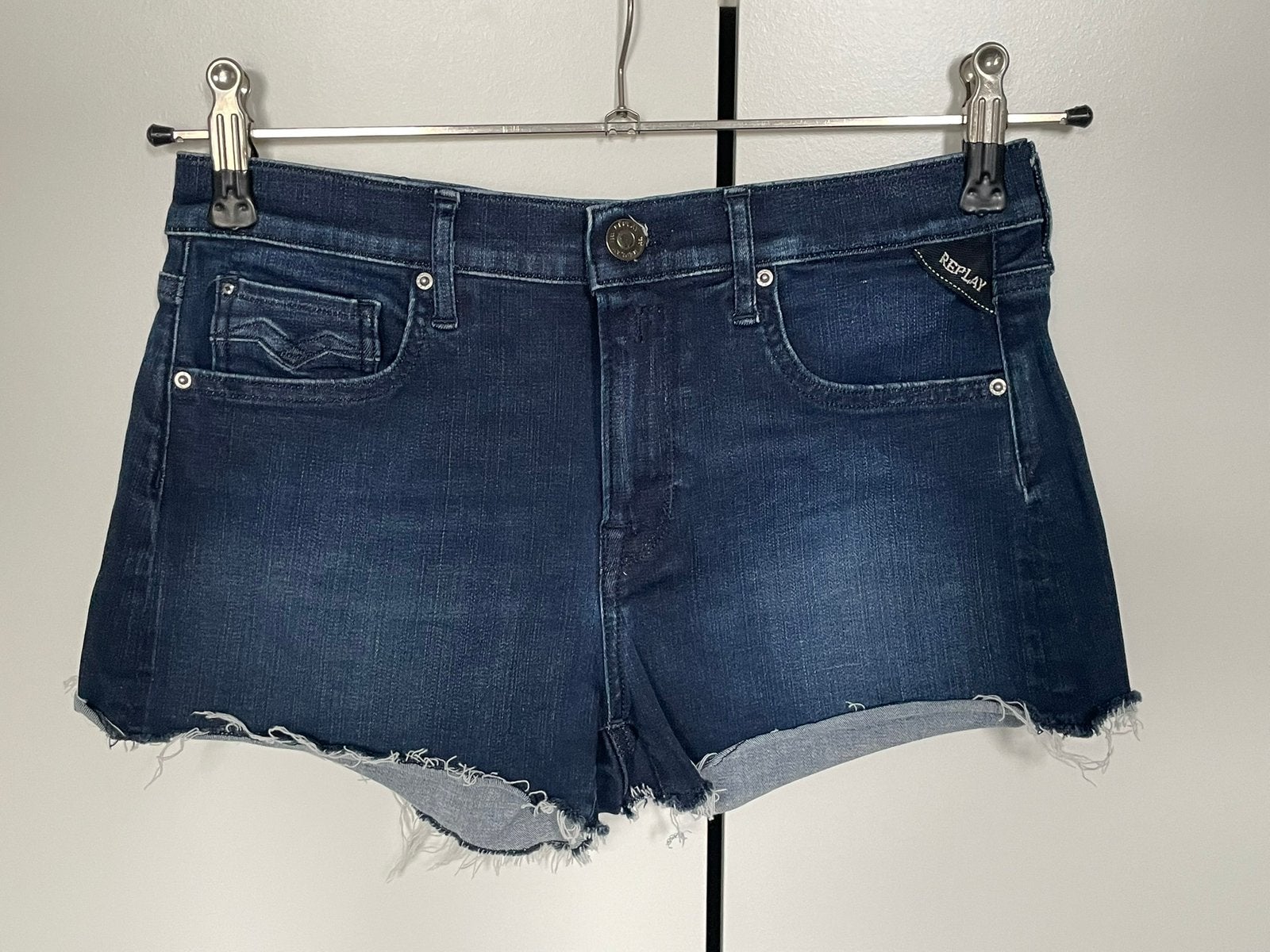 Replay Dames Jeans Short Blauw Hyperflex Stretch, Kleding | Dames, Spijkerbroeken en Jeans, Verzenden, Zo goed als nieuw, Blauw