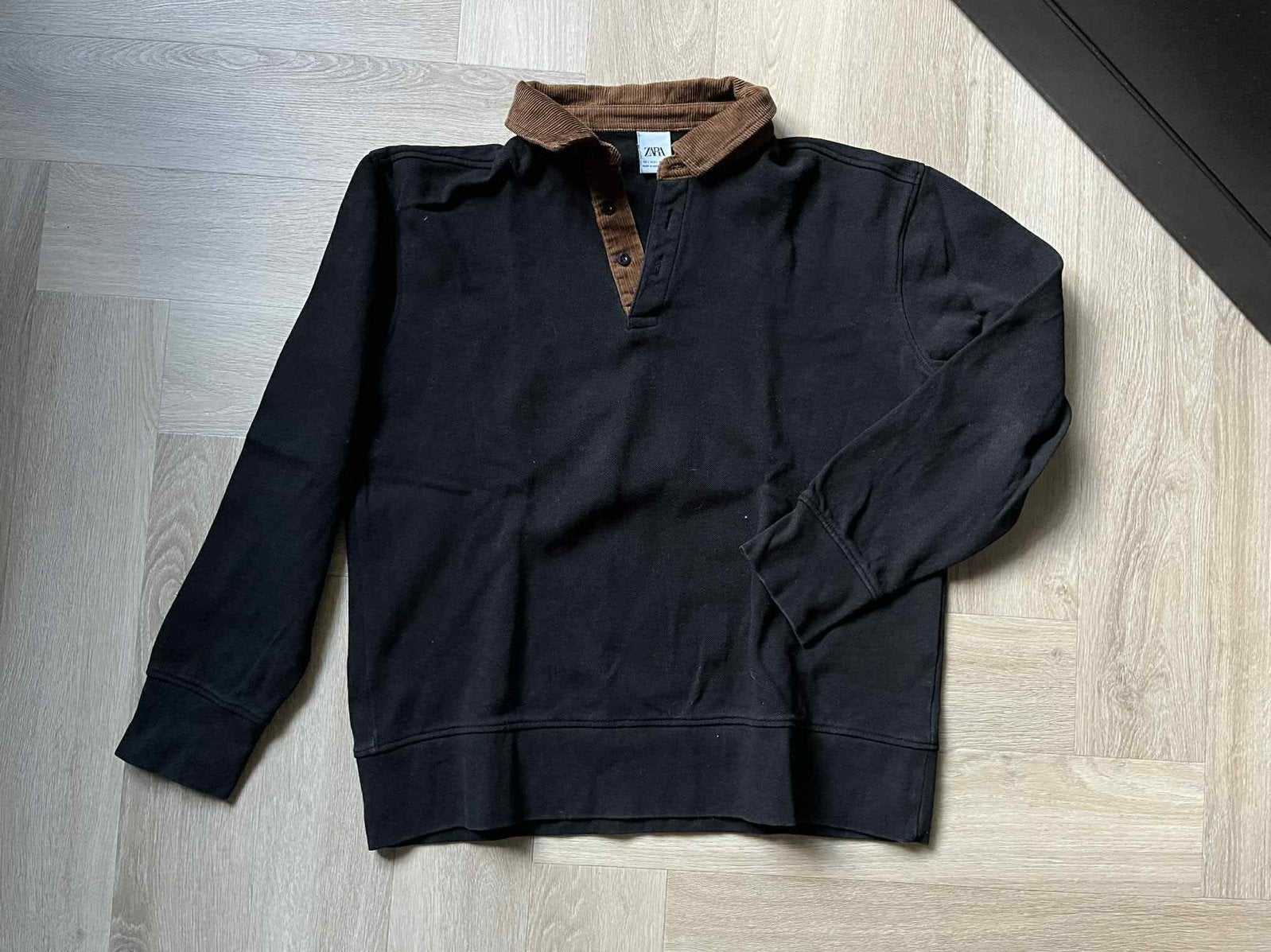 Zara Mannen Trui - Zwart met Corduroy Kraag - Maat L, Ophalen of Verzenden, Zo goed als nieuw, Maat 48/50 (M), Zwart