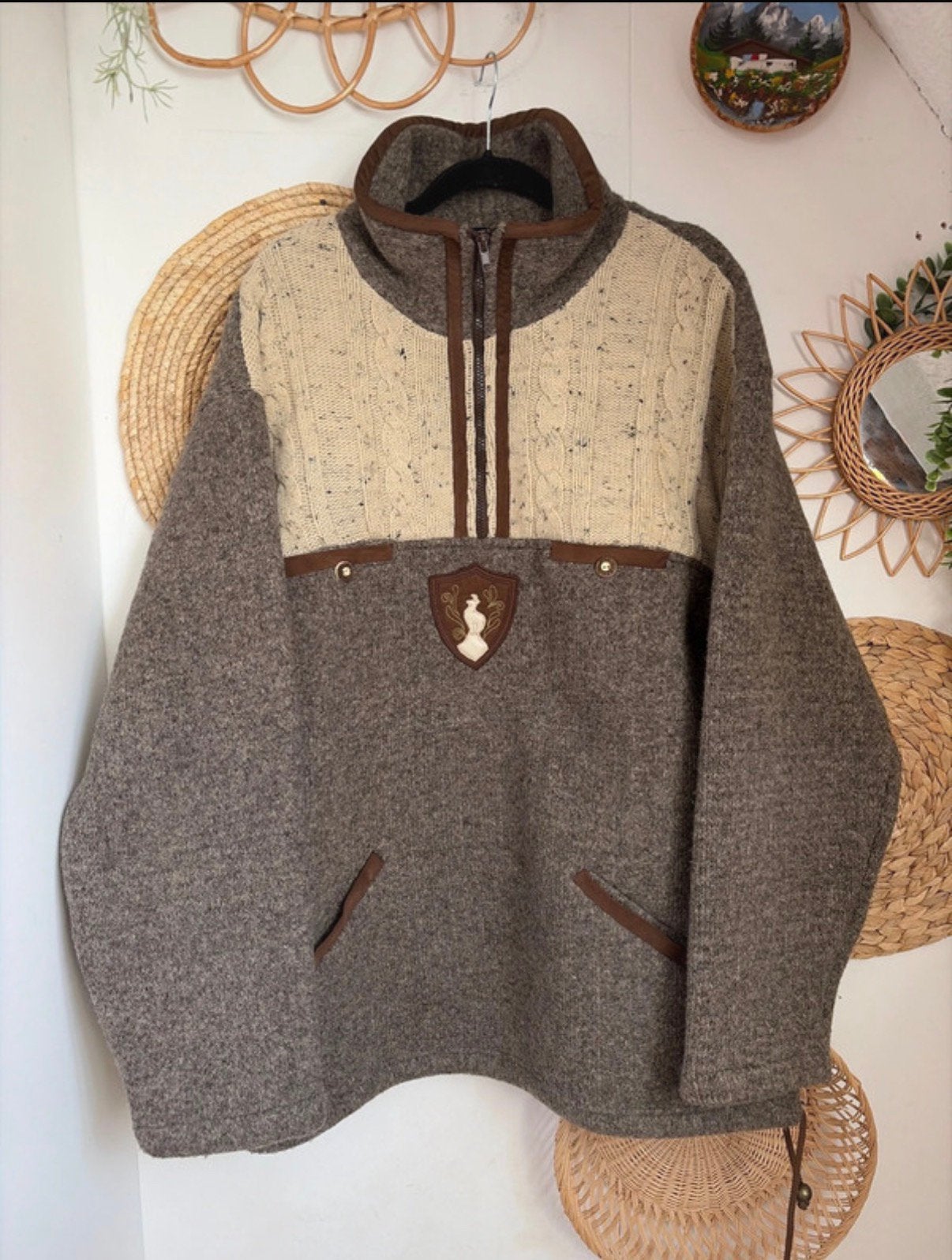 Vintage trachten tiroler wollen trui vest oktoberfest, Ophalen of Verzenden, Zo goed als nieuw, Maat 56/58 (XL), Beige
