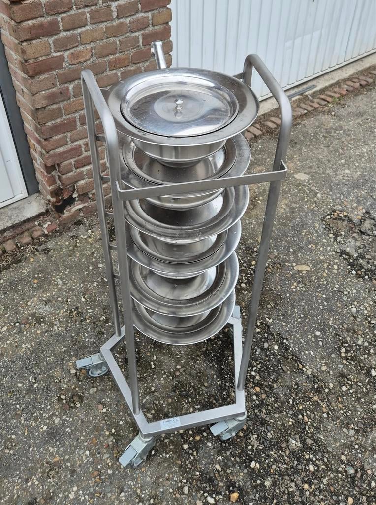 te koop RVS ondersteekwagen met RVS ondersteekpannen, Ophalen, Gebruikt