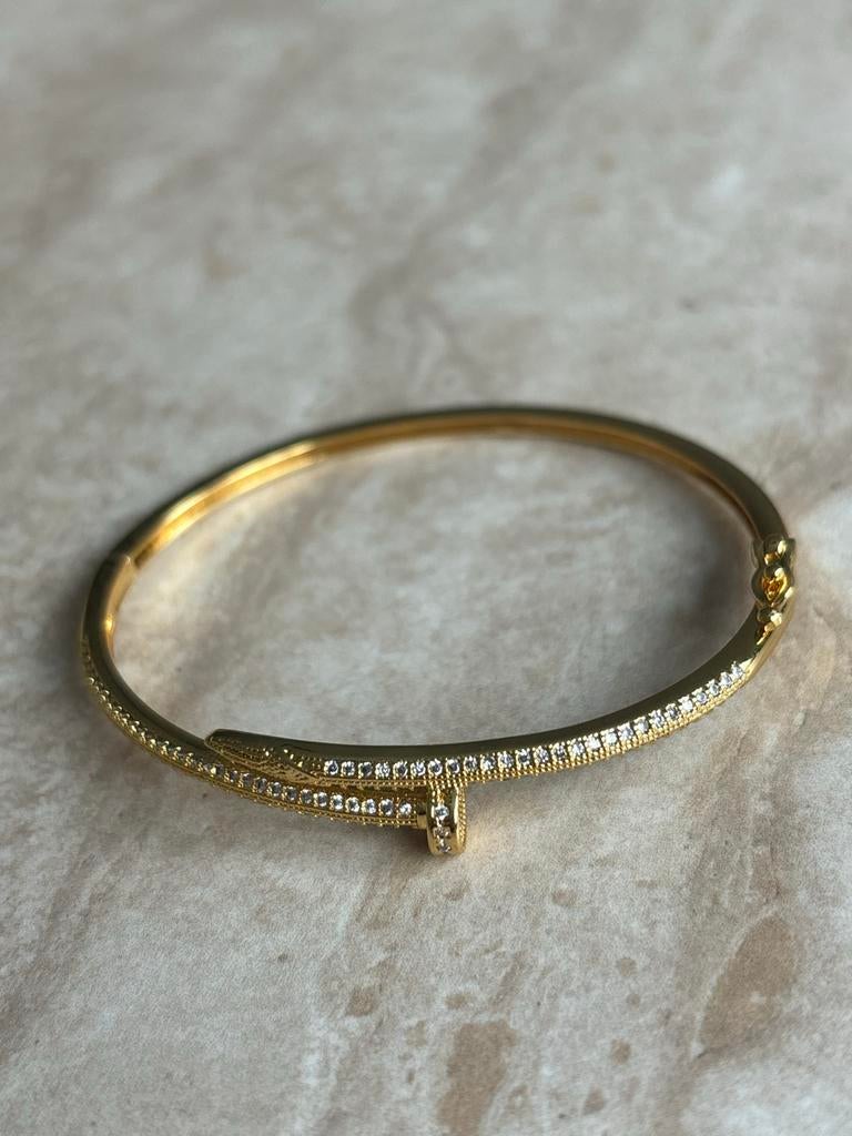 Armband Spijker met Strass goud MAAT S, Sieraden, Tassen en Uiterlijk, Armbanden, Overige materialen, Verzenden, Nieuw, Goud