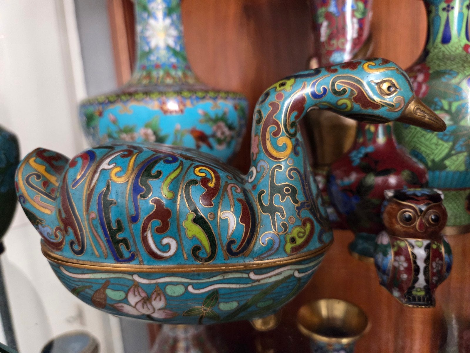 Cloisonné Eend Decoratie - Handgemaakt Emaille Kunstw, Ophalen of Verzenden