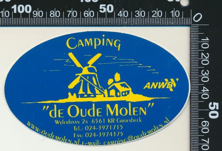 Sticker: Camping De Oude Molen - Groesbeek (2), Ophalen of Verzenden, Zo goed als nieuw, Bedrijf of Vereniging