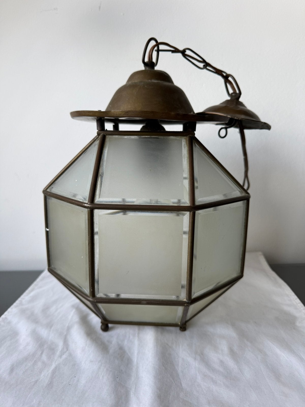 Art Deco hanglamp geslepen ruitjes frosted glas, Antiek en Kunst, Ophalen of Verzenden