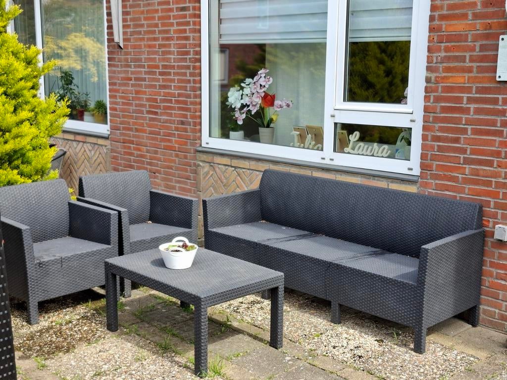 Wicker Loungeset - 2 Stoelen, Bank en Bijzettafel, Tuin en Terras, Tuinsets en Loungesets, 4 zitplaatsen, Gebruikt, Ophalen of Verzenden