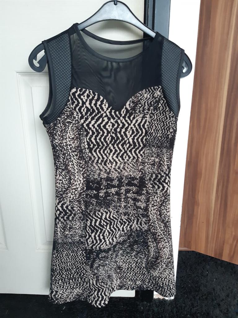 Mouwloos dierenprint jurk/shirt met gaas, Maat 38/40 (M), Bruin, Ophalen of Verzenden, Zo goed als nieuw