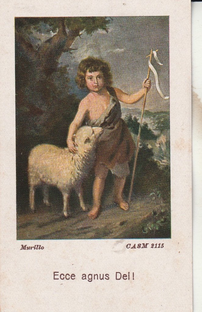 Antieke prent 'Ecce agnus Dei!' - Murillo, Ophalen of Verzenden, Gebruikt, Kaart of Prent, Christendom | Katholiek