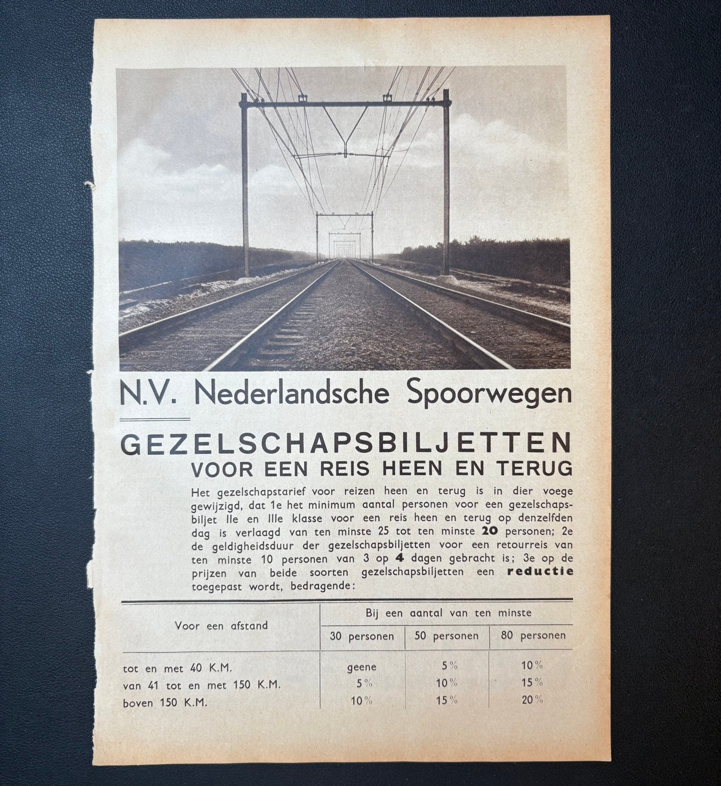 Advertentie NS ‘Gezelschapsbiljetten’ (1938), Ophalen of Verzenden, Gebruikt, Trein