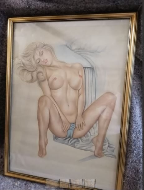 schilderij naakt pin up op canvas van Dohnal, Antiek en Kunst, Ophalen, Figuren, Ingelijst, Olieverf