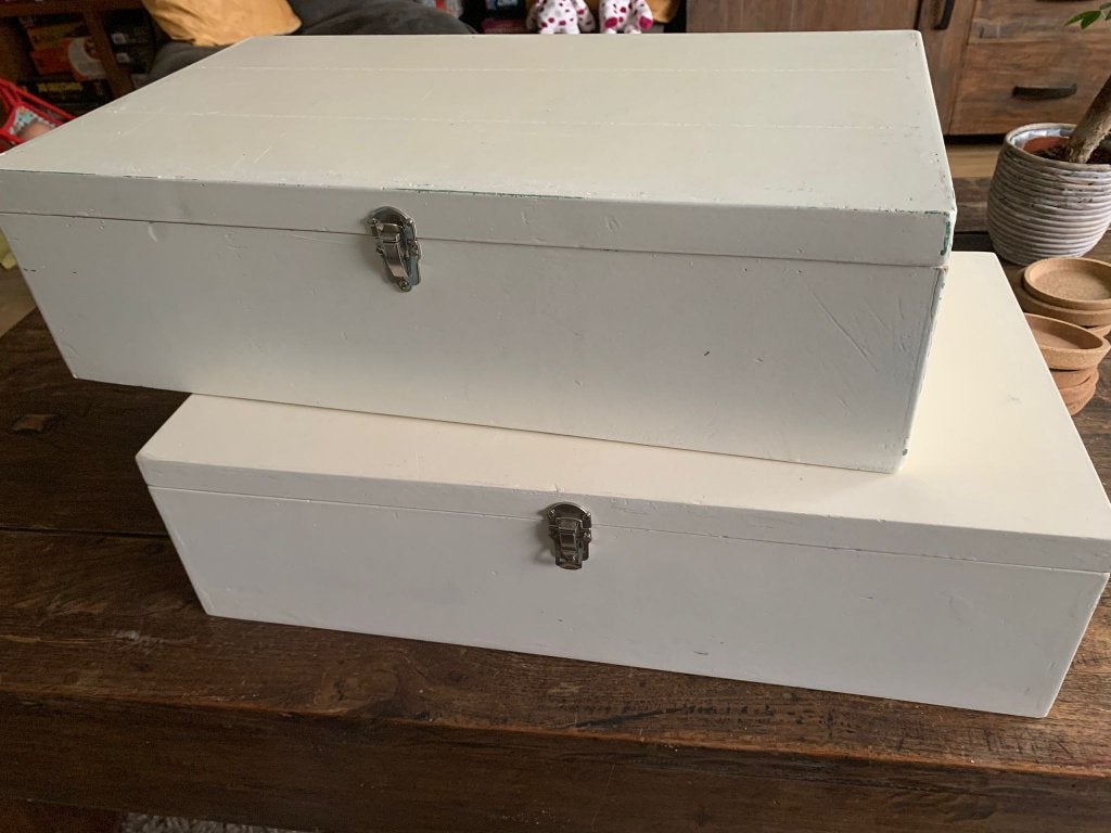 2 houten kisten - sorteerdozen, Minder dan 50 cm, Gebruikt, 50 tot 100 cm, Ophalen of Verzenden